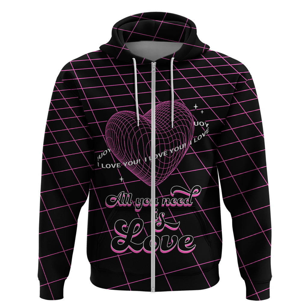 All You Need is Love Valentine Day Zip Hoodie Geometry Wireframe Style - Wonder Print Shop