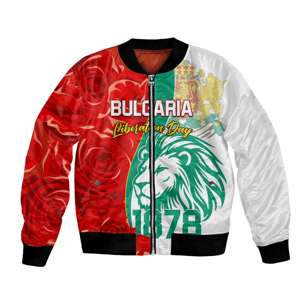 Unisex bomber jacket with red/white panels, front zip, lion graphic, 1878