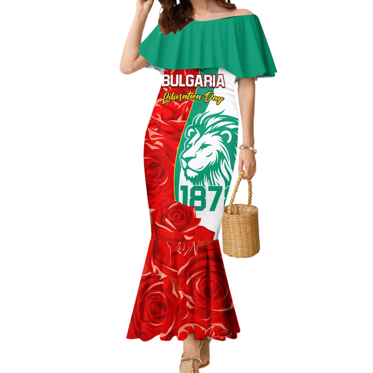 Bulgaria Liberation Day Mermaid Dress Lion With Rose Flag Style - Wonder Print Shop