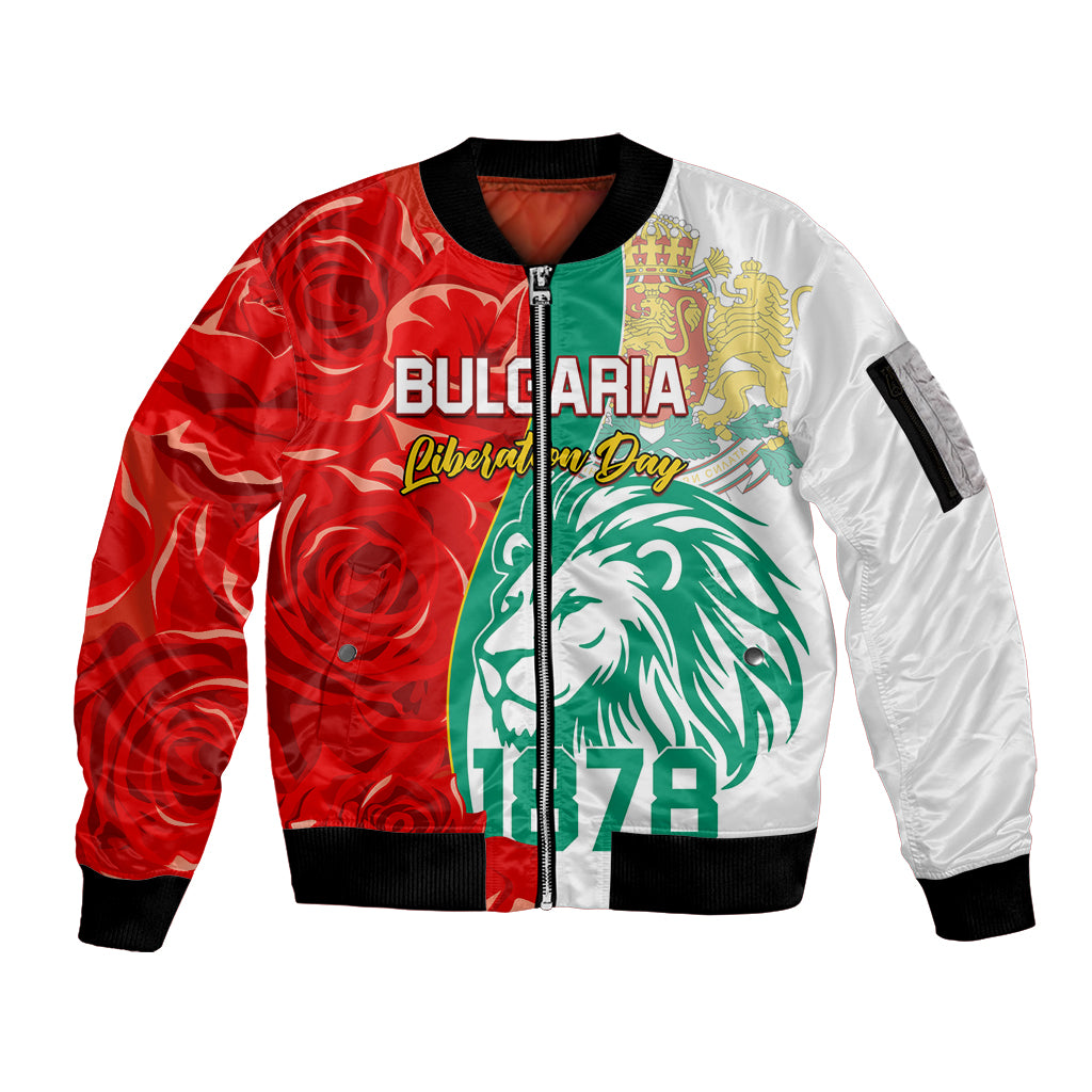 Bulgaria Liberation Day Sleeve Zip Bomber Jacket Lion With Rose Flag Style - Wonder Print Shop