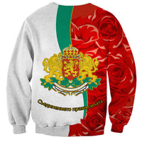 Unisex crewneck sweatshirt with crest emblem, red roses, and green-white-red flag stripes