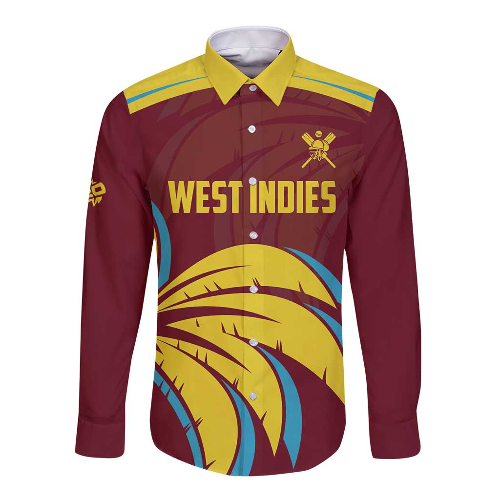 Custom Cricket 2026 West Indies Long Sleeve Button Shirt Windies Go Champions
