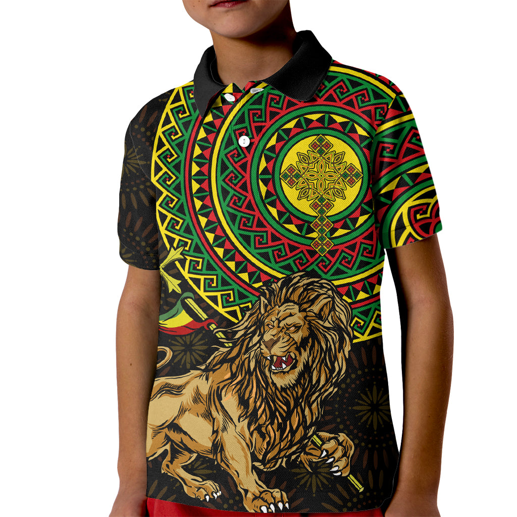 Ethiopia National Day Kid Polo Shirt Lion Of Judah African Pattern - Wonder Print Shop