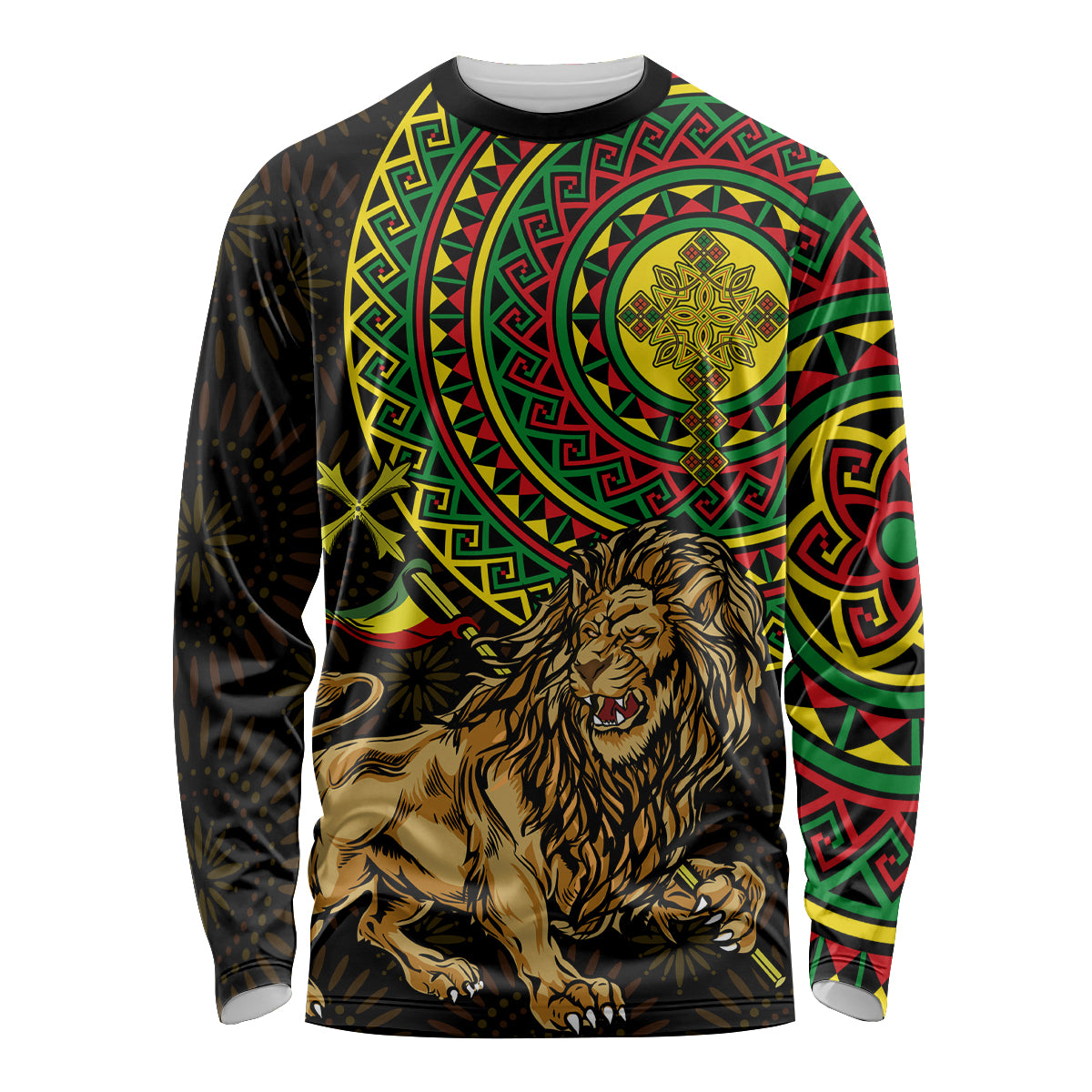 Ethiopia National Day Long Sleeve Shirt Lion Of Judah African Pattern - Wonder Print Shop