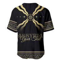 Black baseball jersey with gold star emblem and patterned sleeve cuffs