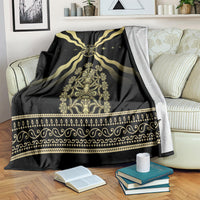 Black and gold mythological spirit blanket with ornate central emblem and border trim