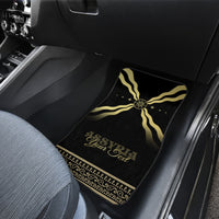 Black front car mat with gold cross-star motif and ornate decorative border