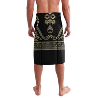 Black shorts with gold emblem and geometric border front