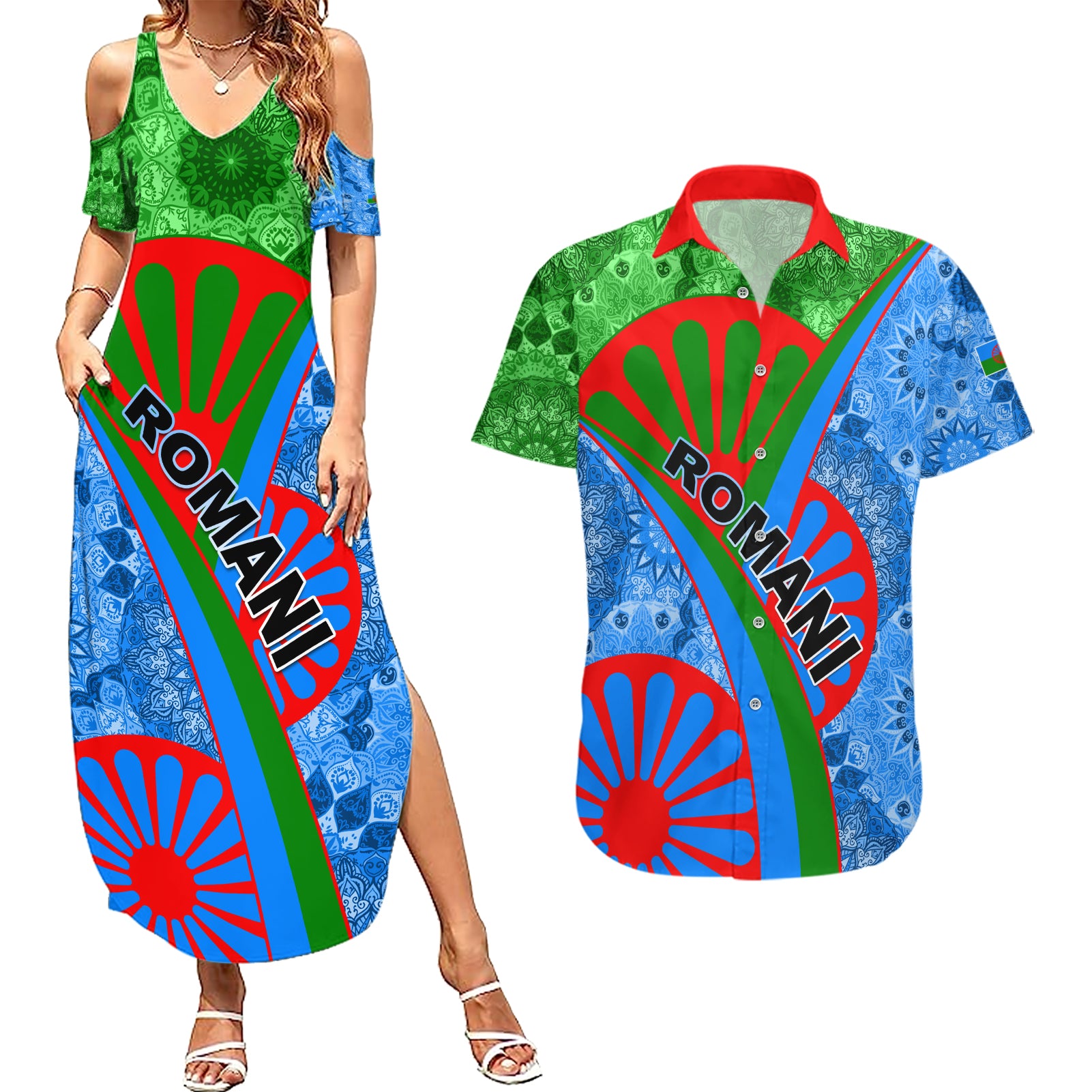 International Romani Day 2024 Couples Matching Summer Maxi Dress and Hawaiian Shirt Gypsy Pattern Tribal - Wonder Print Shop