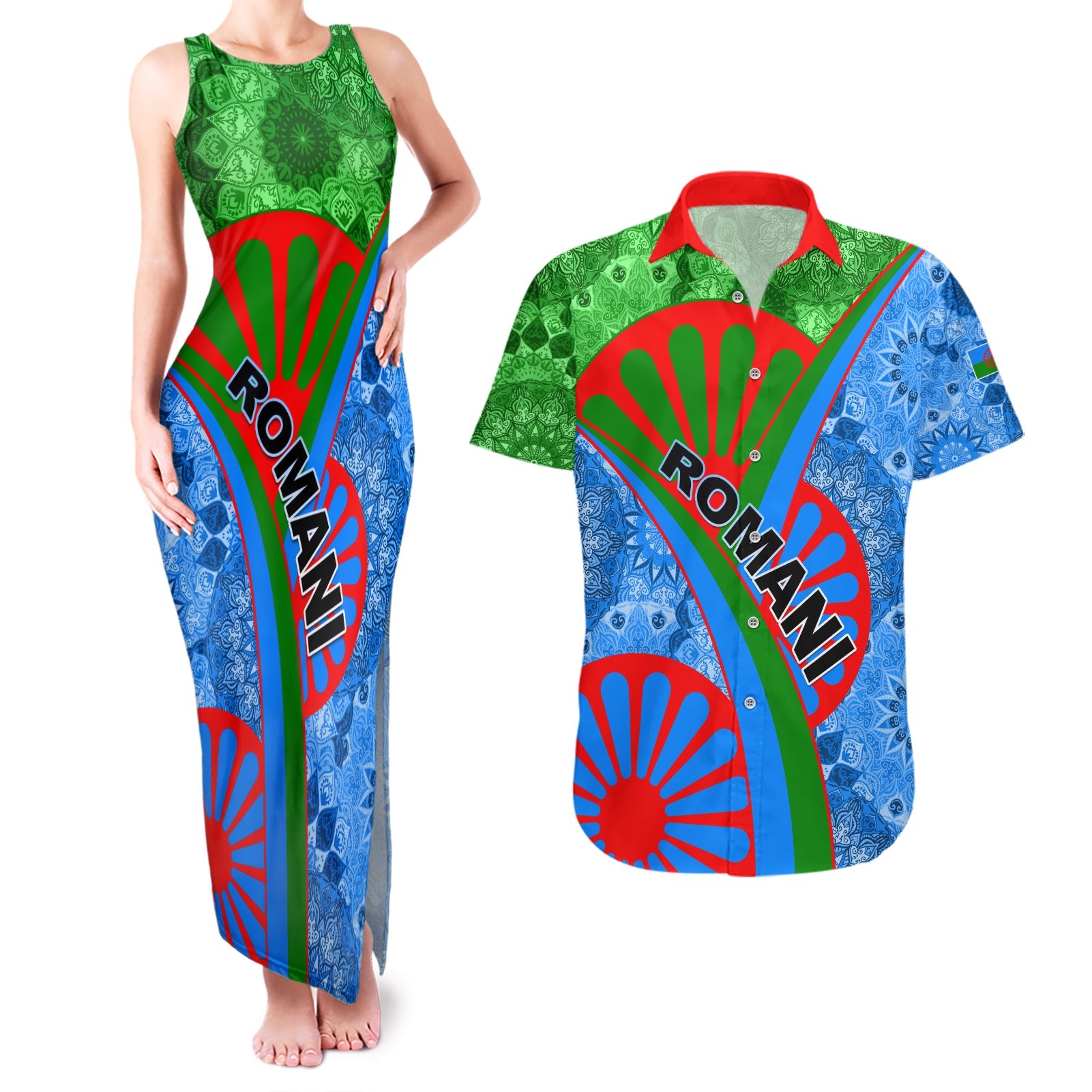 International Romani Day 2024 Couples Matching Tank Maxi Dress and Hawaiian Shirt Gypsy Pattern Tribal - Wonder Print Shop