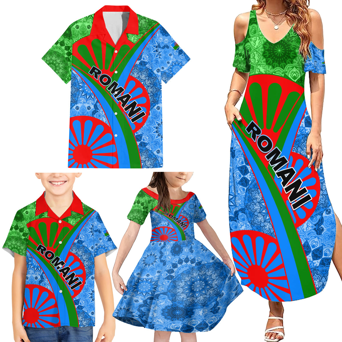 International Romani Day 2024 Family Matching Summer Maxi Dress and Hawaiian Shirt Gypsy Pattern Tribal - Wonder Print Shop