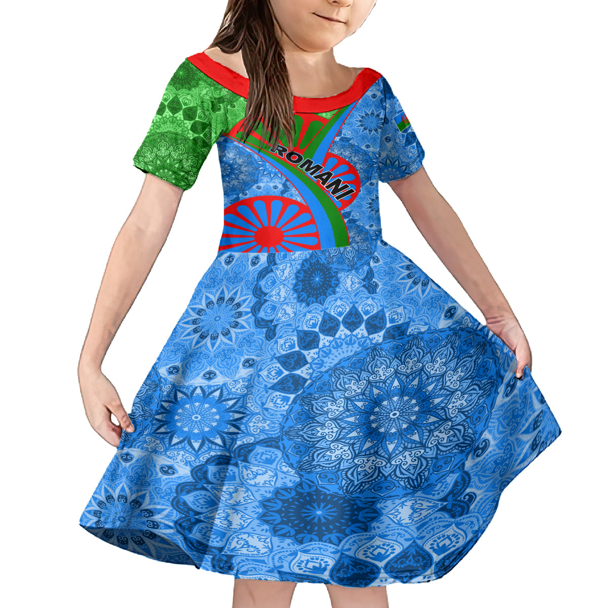 International Romani Day 2024 Kid Short Sleeve Dress Gypsy Pattern Tribal - Wonder Print Shop