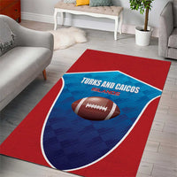 Turks and Caicos Islands themed area rug with red border, blue oval, and football