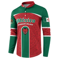 Custom Baseball Mexico Diablos Rojos Button Sweatshirt Red Devils Aztec Pattern