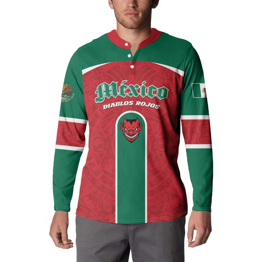 Custom Baseball Mexico Diablos Rojos Button Sweatshirt Red Devils Aztec Pattern