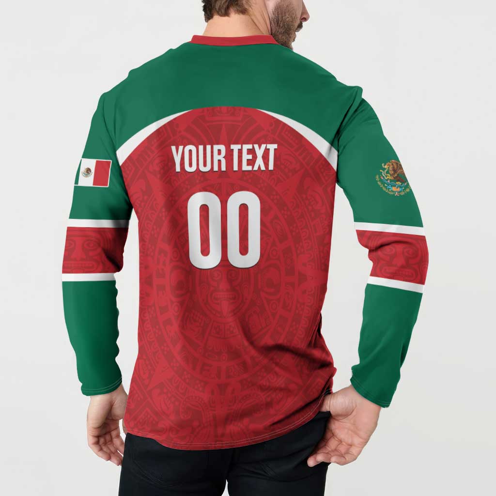 Custom Baseball Mexico Diablos Rojos Button Sweatshirt Red Devils Aztec Pattern