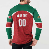Custom Baseball Mexico Diablos Rojos Button Sweatshirt Red Devils Aztec Pattern