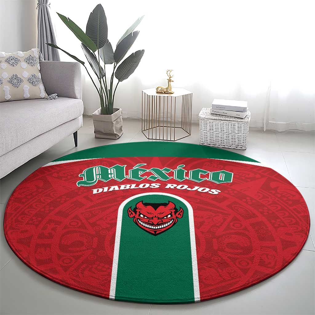 Baseball Mexico Diablos Rojos Round Carpet Red Devils Aztec Pattern