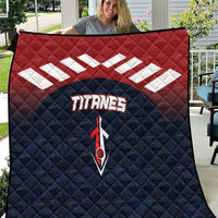 Quilted baseball team blanket in navy, red, and white with Titans logo centerpiece