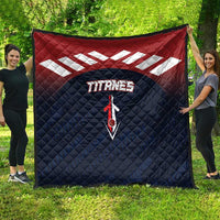 Quilted Titans baseball team blanket with red-and-white stripes band and logo