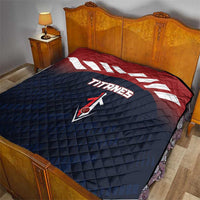 Navy and red quilted baseball team blanket with Titans logo on bed