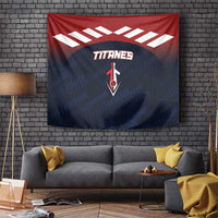 Rectangular baseball team tapestry with red top, navy center, white banner, and TITANES logo