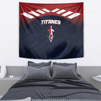 Baseball team wall tapestry in red and navy with white zigzag stripe and TITANES emblem