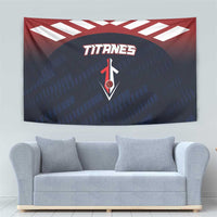Red and navy rectangular baseball tapestry with white top stripes and TITANES center emblem