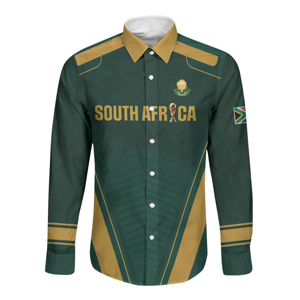 Custom South Africa 2026 World Football Long Sleeve Button Shirt Bafana Bafana Woza