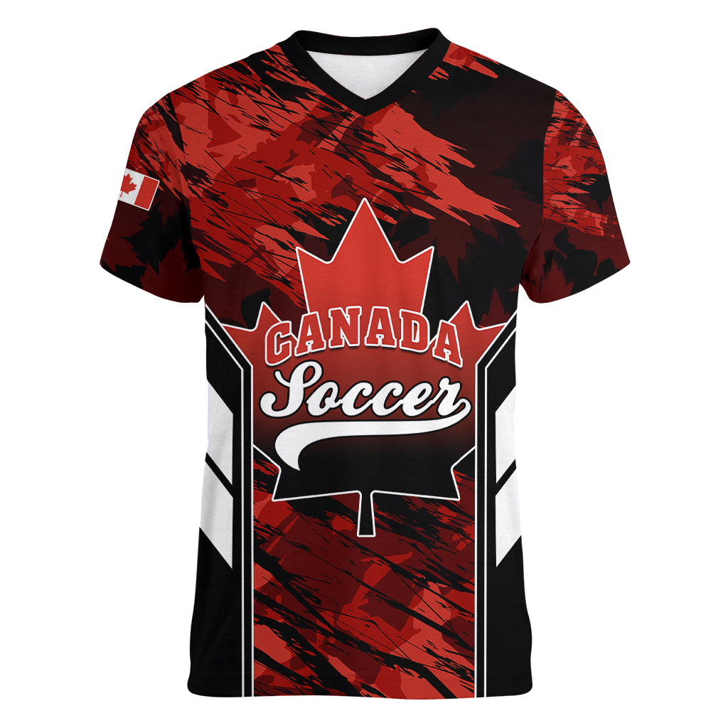 Canada Soccer Women V Neck T Shirt Canadian Maple Sporty Style - Wonder Print Shop