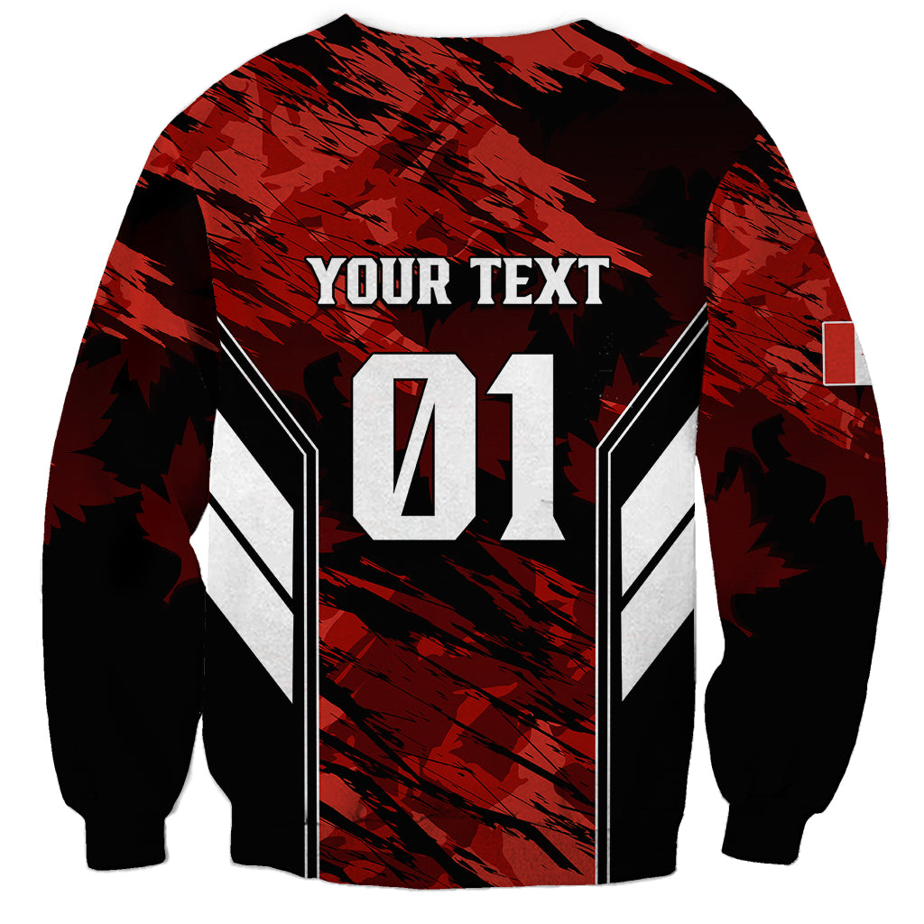 Crewneck sweatshirt, black/red with back 'YOUR TEXT' 01 number graphic, long sleeves