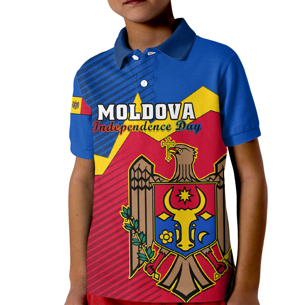 Moldova Independence Day Kid Polo Shirt Coat of Arms Special Version - Wonder Print Shop