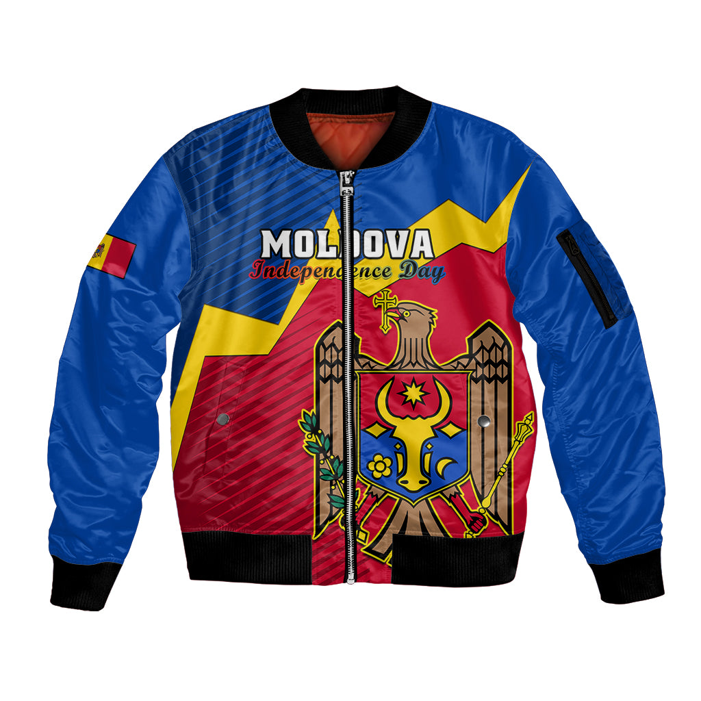 Moldova Independence Day Sleeve Zip Bomber Jacket Coat of Arms Special Version - Wonder Print Shop