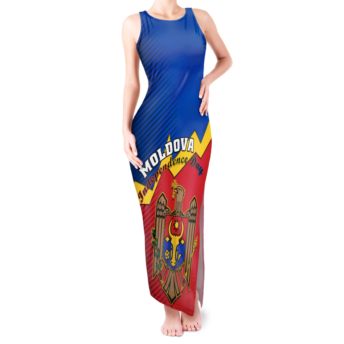 Moldova Independence Day Tank Maxi Dress Coat of Arms Special Version - Wonder Print Shop