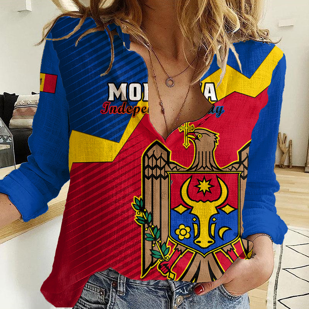 Moldova Independence Day Women Casual Shirt Coat of Arms Special Version - Wonder Print Shop