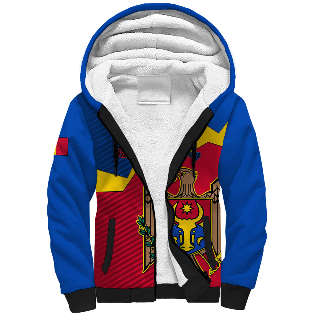 Personalised Moldova Independence Day Sherpa Hoodie Coat of Arms Special Version - Wonder Print Shop