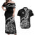 New Zealand Silver Fern Rugby Couples Matching Off Shoulder Maxi Dress and Hawaiian Shirt Aotearoa Kiwi Maori Black Version - Wonder Print Shop