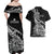 New Zealand Silver Fern Rugby Couples Matching Off Shoulder Maxi Dress and Hawaiian Shirt Aotearoa Kiwi Maori Black Version - Wonder Print Shop