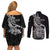 New Zealand Silver Fern Rugby Couples Matching Off Shoulder Short Dress and Long Sleeve Button Shirts Aotearoa Kiwi Maori Black Version - Wonder Print Shop