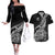 New Zealand Silver Fern Rugby Couples Matching Off The Shoulder Long Sleeve Dress and Hawaiian Shirt Aotearoa Kiwi Maori Black Version - Wonder Print Shop