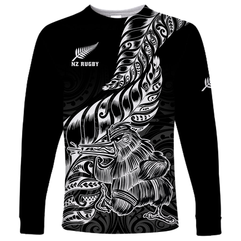 New Zealand Silver Fern Rugby Long Sleeve Shirt Aotearoa Kiwi Maori Black Version - Wonder Print Shop