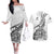 New Zealand Silver Fern Rugby Couples Matching Off The Shoulder Long Sleeve Dress and Hawaiian Shirt Aotearoa Kiwi Maori White Version - Wonder Print Shop