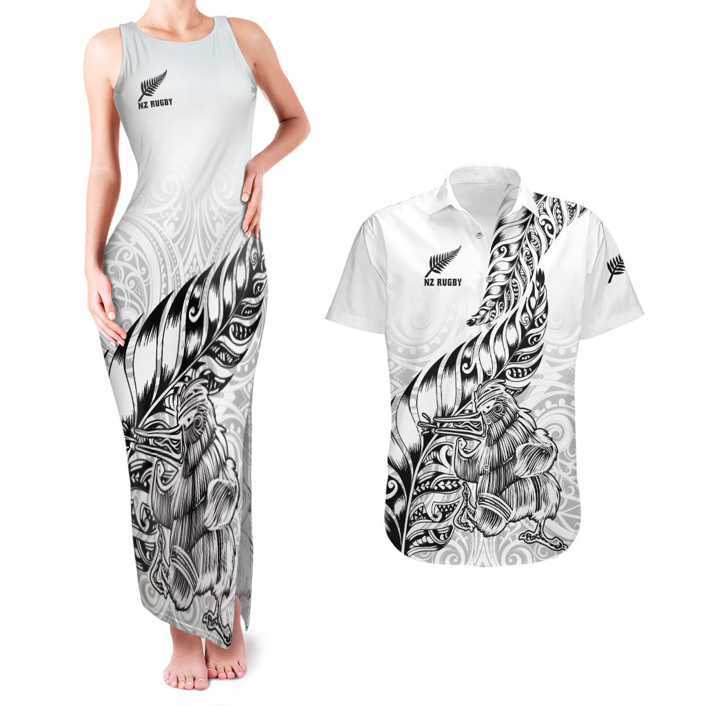 New Zealand Silver Fern Rugby Couples Matching Tank Maxi Dress and Hawaiian Shirt Aotearoa Kiwi Maori White Version - Wonder Print Shop