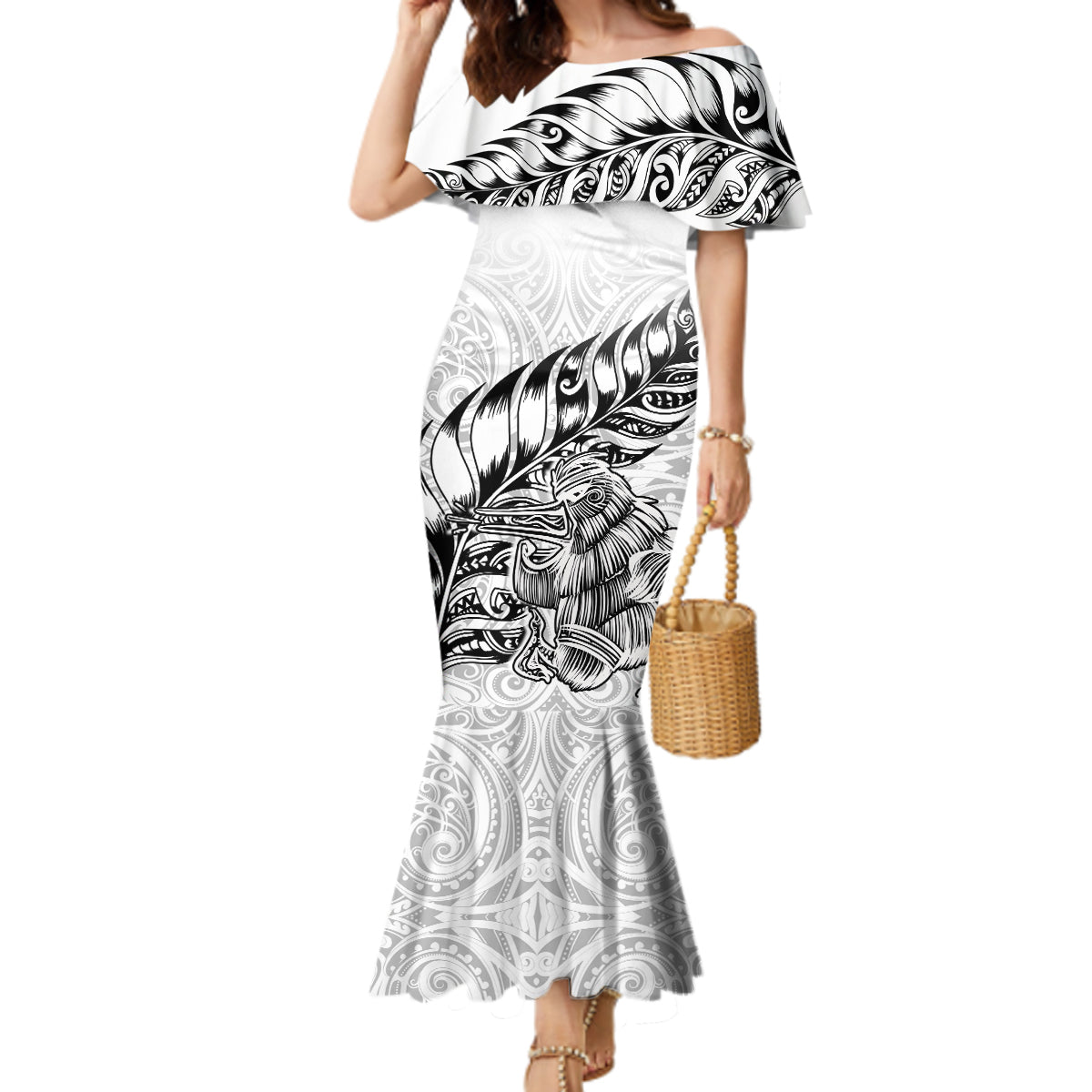 New Zealand Silver Fern Rugby Mermaid Dress Aotearoa Kiwi Maori White Version - Wonder Print Shop