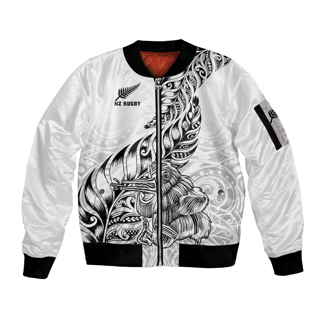 New Zealand Silver Fern Rugby Sleeve Zip Bomber Jacket Aotearoa Kiwi Maori White Version - Wonder Print Shop