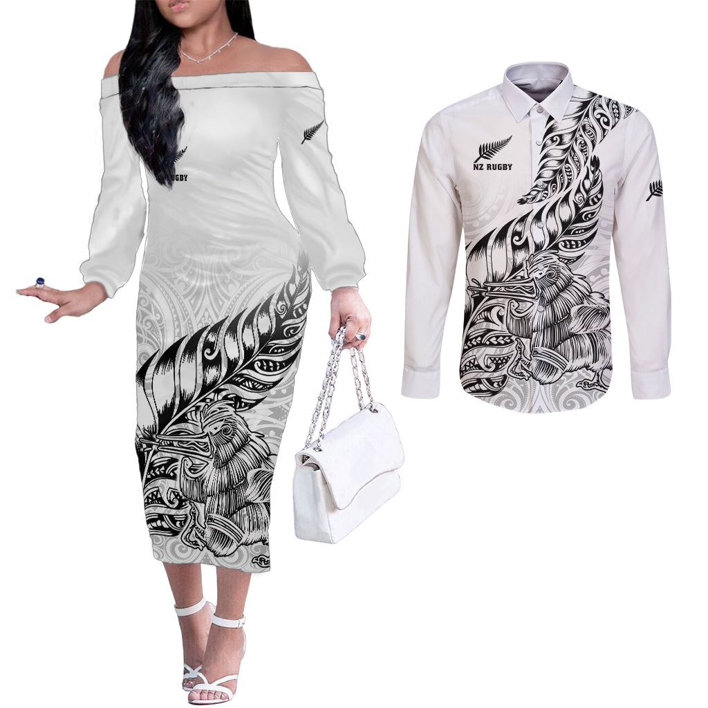 custom-new-zealand-silver-fern-rugby-couples-matching-off-the-shoulder-long-sleeve-dress-and-long-sleeve-button-shirts-aotearoa-kiwi-maori-white-version