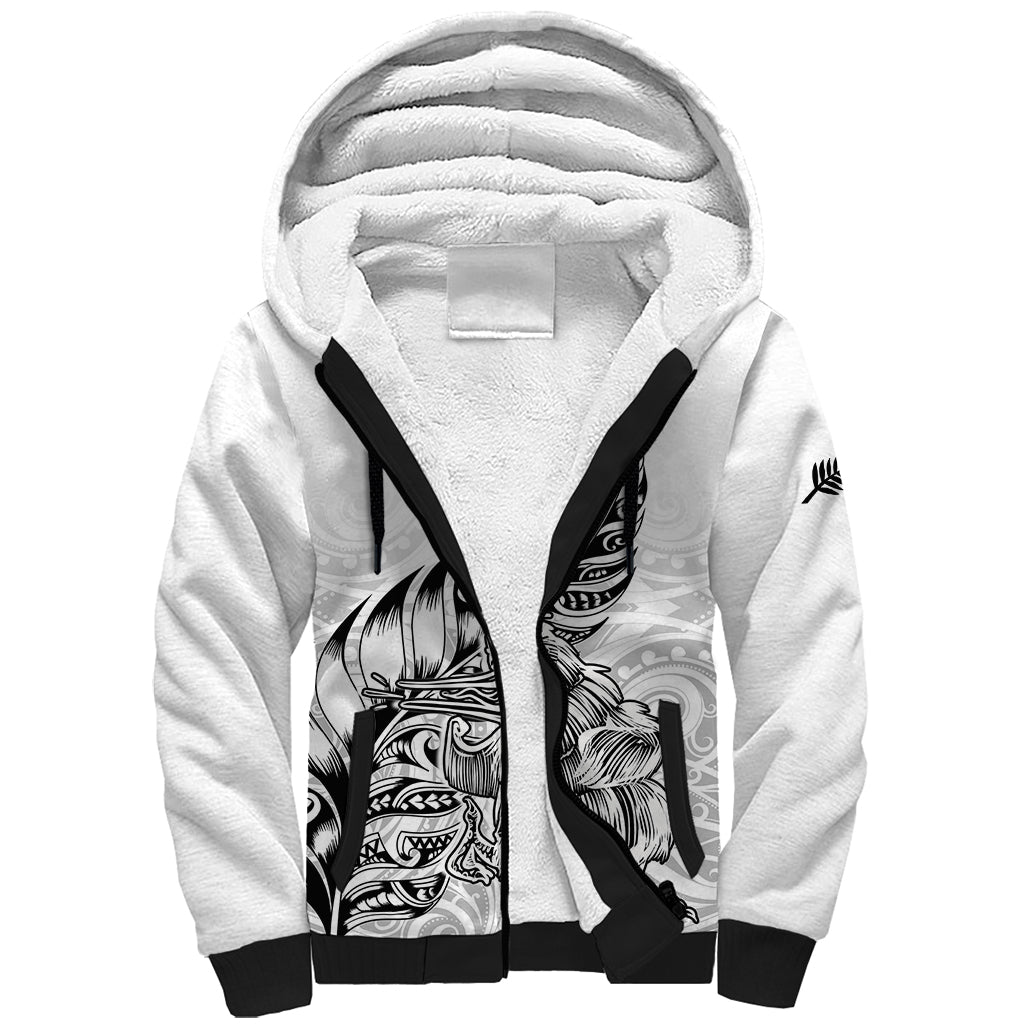 Custom New Zealand Silver Fern Rugby Sherpa Hoodie Aotearoa Kiwi Maori White Version - Wonder Print Shop