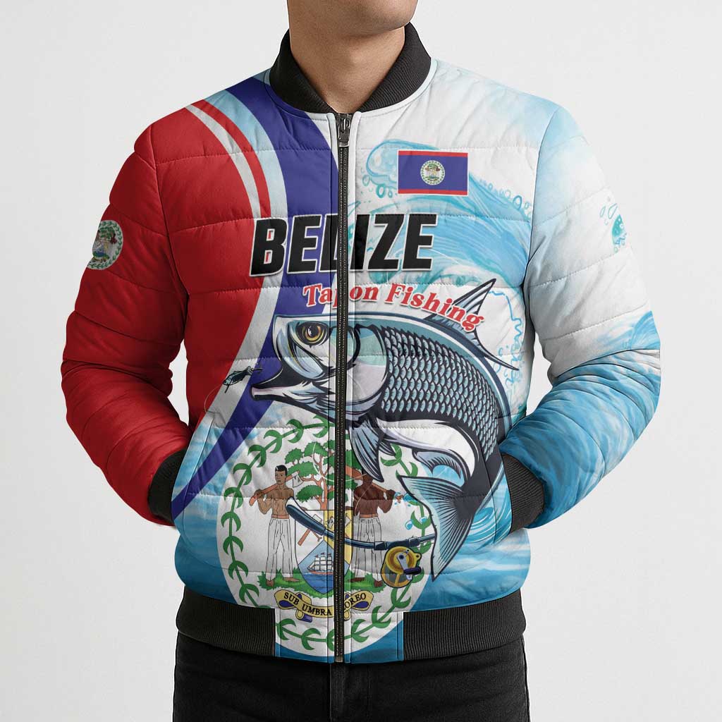 Personalized Belize Tarpon Fishing Bomber Puffer Jacket Belize Where the Silver King Reigns - Wonder Print Shop
