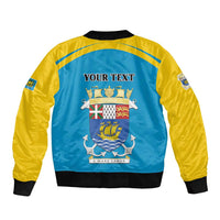 Personalized Saint Pierre and Miquelon Sleeve Zip Bomber Jacket A Mare Labor - Wonder Print Shop