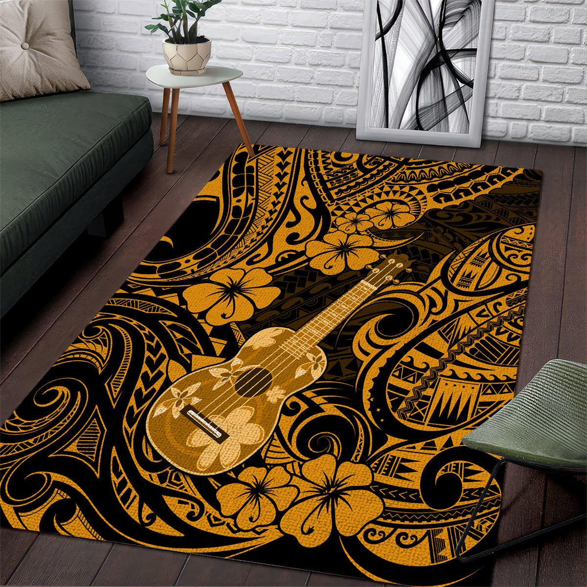 hawaii-ukulele-area-rug-polynesian-pattern-gold-version